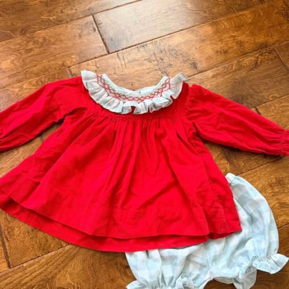 Busy Bee Smocks Red Corduroy Outfit 24M